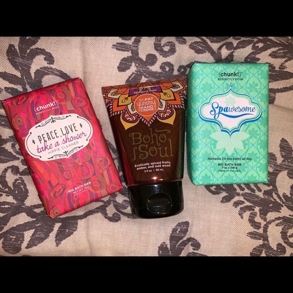 Boho soul hand cream, and two big bath bar soaps